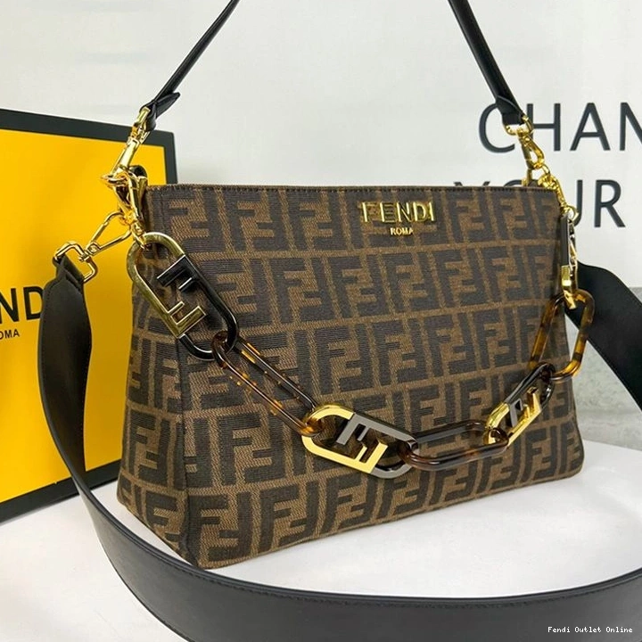 Cheap Motif O'Lock Fabric Shoulder Brown Bag FF Zip In Fendi 0713